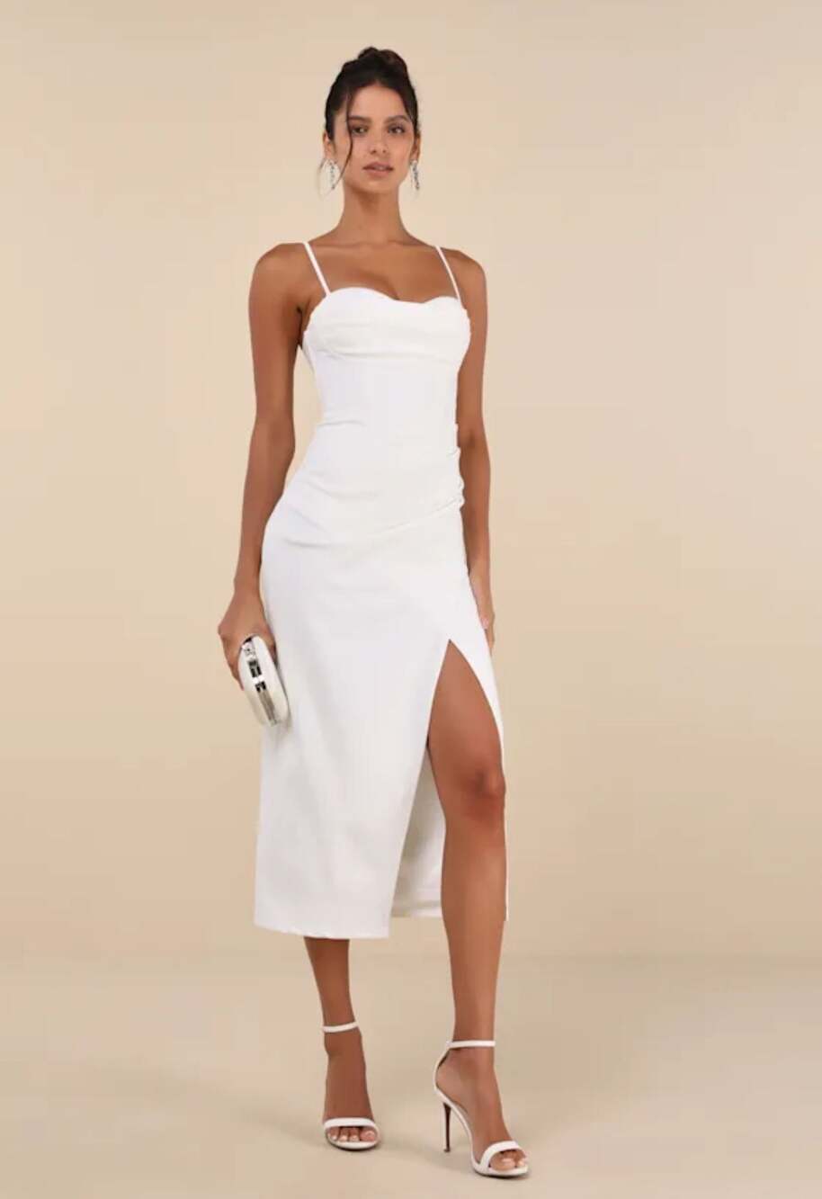 NWT Lulus White Midi Slit Dress Elegant Minimalist Bridal Shower Cocktail Dress